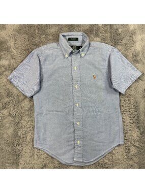 Polo Ralph Lauren Boys Blue Button-Down Short Sleeve Shirt Size 10 100% Cotton M